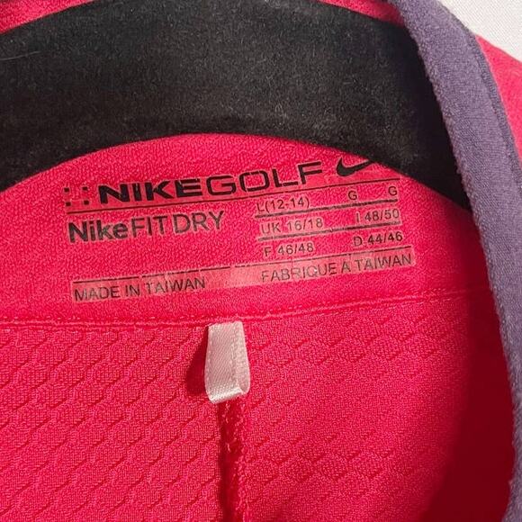 Nike Boys Large 12-14 Pink Long Sleeve 1/4 Zip Pullover Golf Fit Dry Textured - Picture 7 of 10
